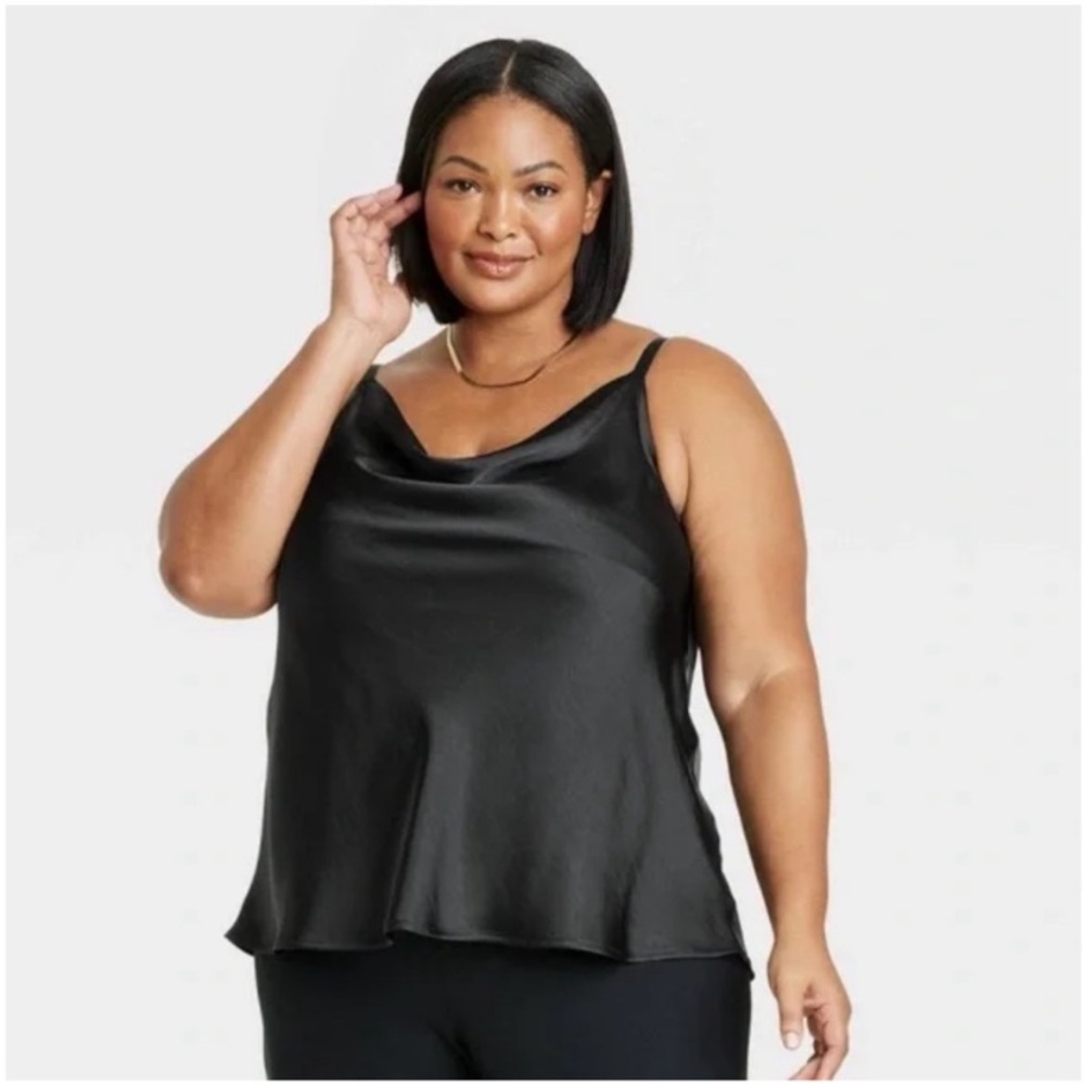 Ava & Viv Black cowlneck satin feel tank top size XXL